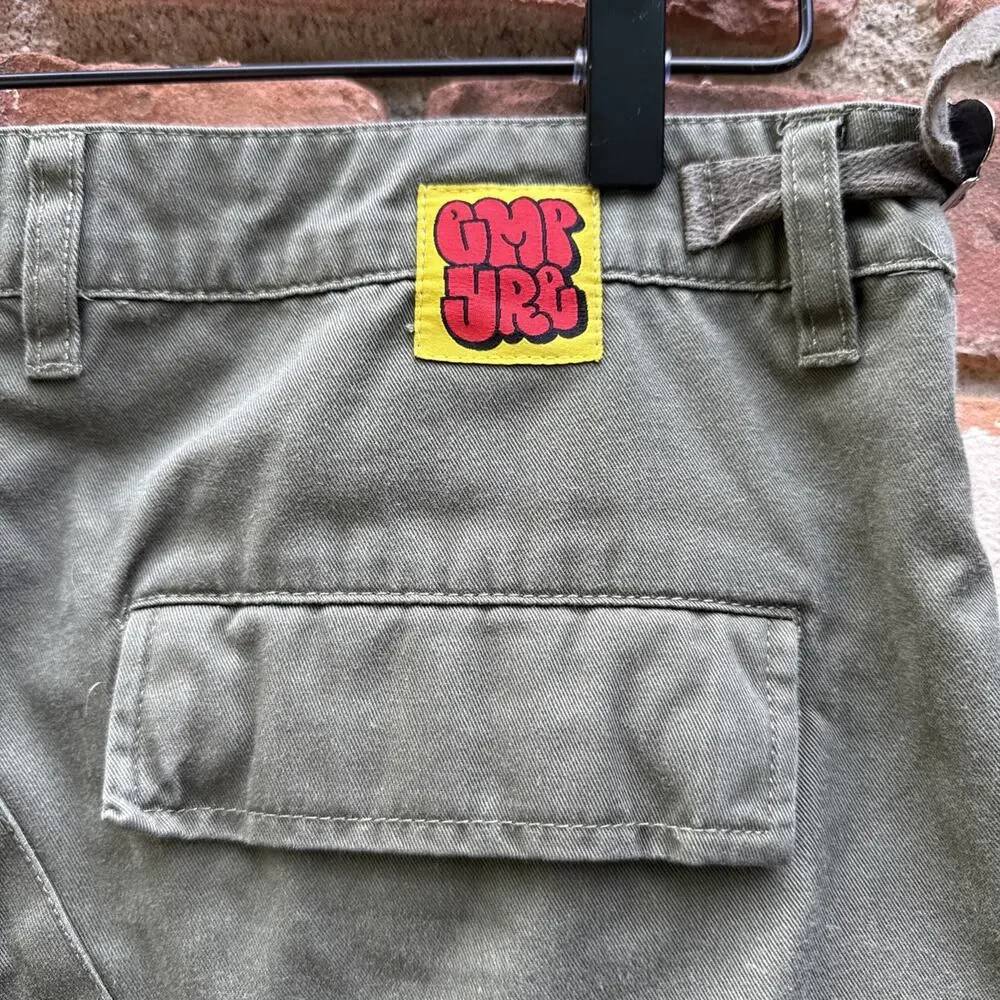 EMPYRE RELAX CARGO PANTS GREEN MENS SIZE 30x26 MILITARY SKATE Y2K BUTTON FLY